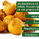 Priprema: Stavite smokve u staklenu teglu i prelijte ih maslinovim uljem. Zatvorite poklopcem i ostavite u frižideru. Nakon 40 dana, možete konzumirati ovaj prirodni lijek. Primjena: Jedna smokva u ulju na prazan stomak pomoći će jačanju i zdravlju i rješiće već prisutne zdravstvene probleme. Za šta su dobre smokve – Pomažu regulaciji rada gastrointestinalnog trakta. – Visok sadržaj vlakana u smokvama pomaže mravljenju i čišćenju organizma od toksina. – Smokva je bogata kalcijumom koji se lako apsorbuje i nezamjenljiv je ljudima sa netolerancijom na laktozu. – Kalijum, koji je obilato prisutan u smokvama, jača srce. – Smokve sadrže veliku količinu antioksidanata, koji poboljšavaju imuni sistem i opšte zdravlje. Kupite vitamine i dodatke prehrani – Poboljšava stanje kože i izjednačava ten lica. – Smatra se odličnim sredstvom za liječenje nesanice i jutarnje mučnine. Izvor: lepotaizdravlje